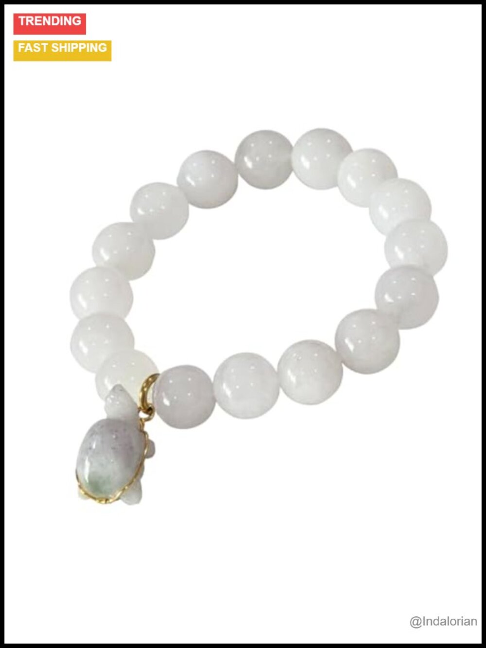 Natural White Moonstone Bracelet 12.5mm with Turtle Jade Pendant